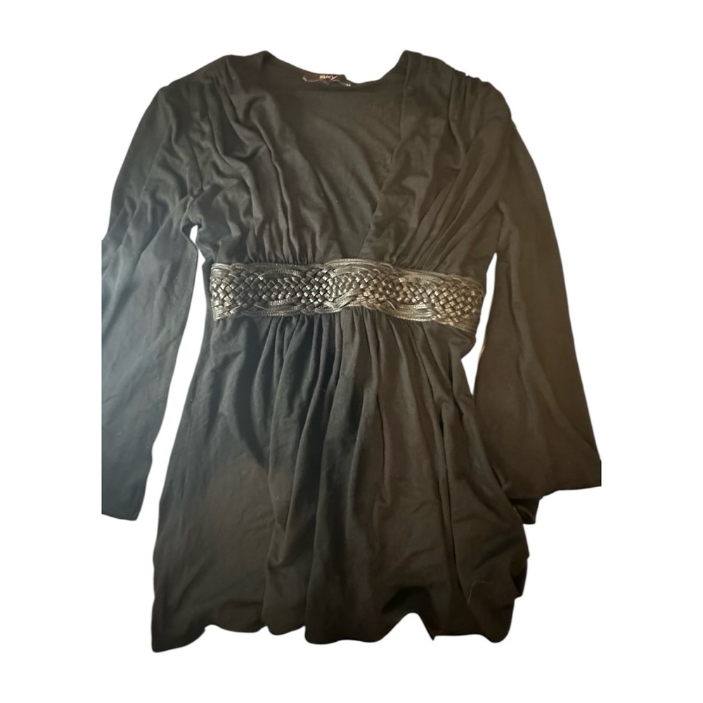 Black SKY top with Long Bishop Sleeves and leather belt